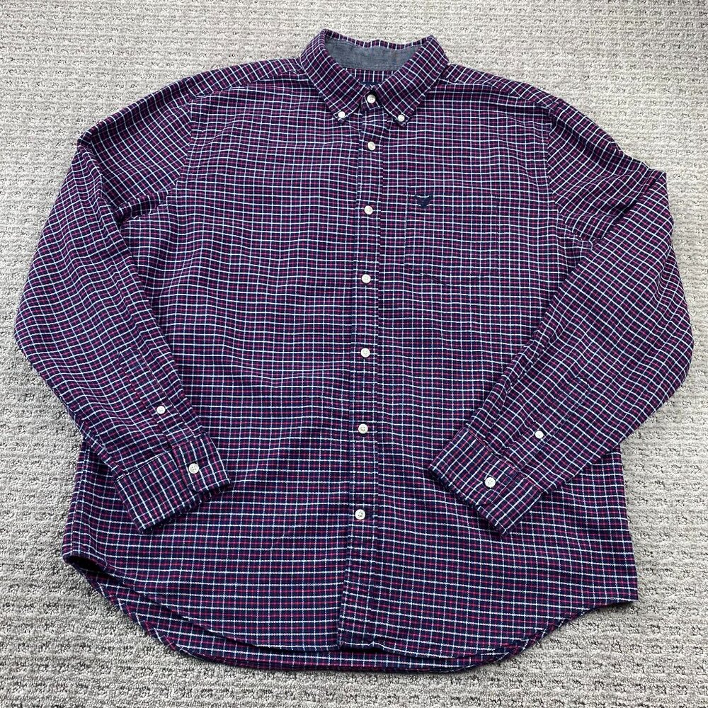 American Eagle Outfitters Flannel Shirt Men Extra Large XL Navy Blue Red Checker